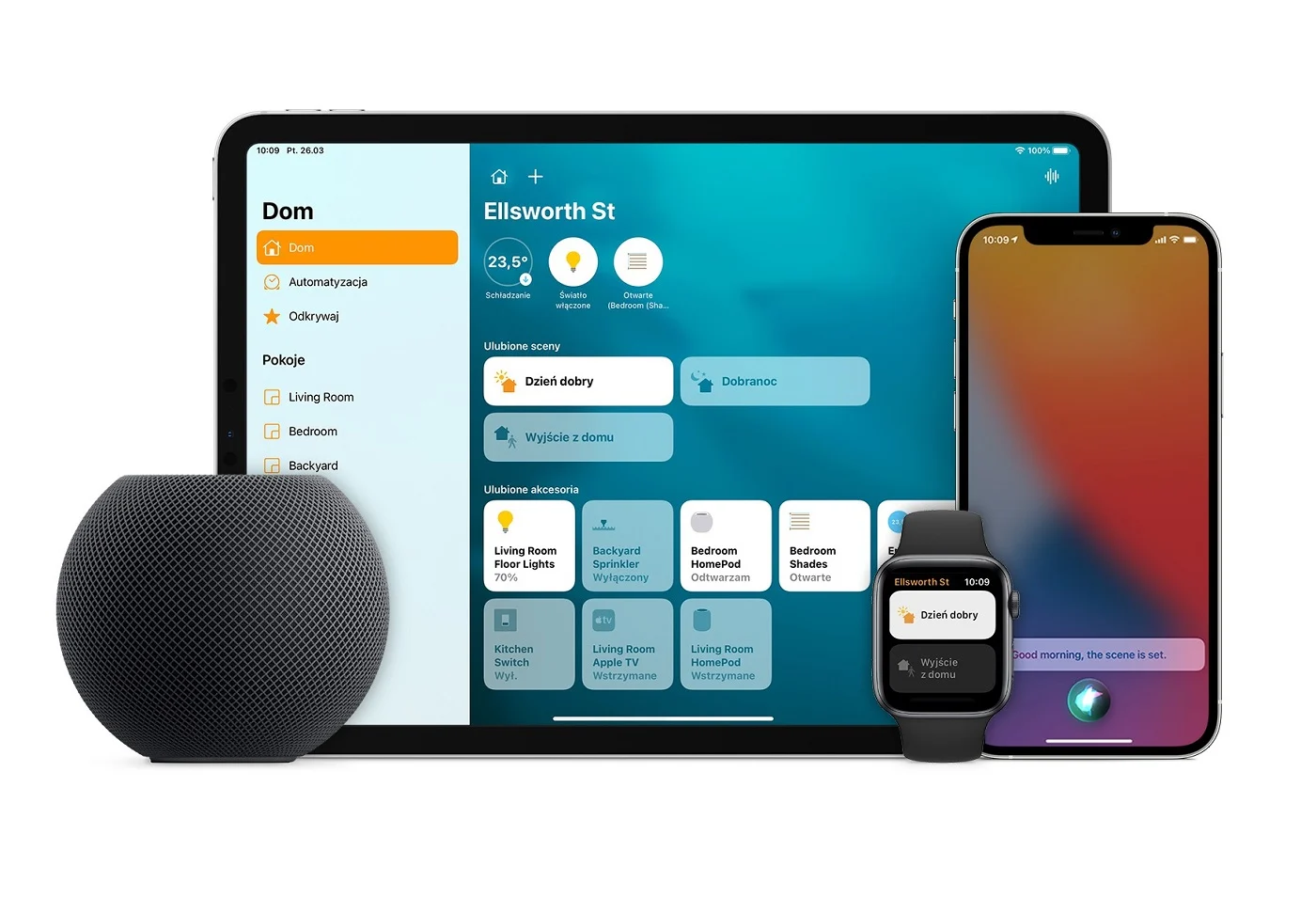 Ilustracja przedstawia interfejs aplikacji Apple Homekit