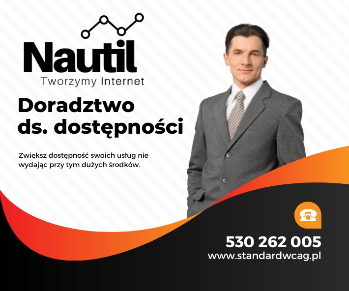 Ilustracja przedstawia baner reklamowy, promujący usługę doradztwa do spraw dostępności