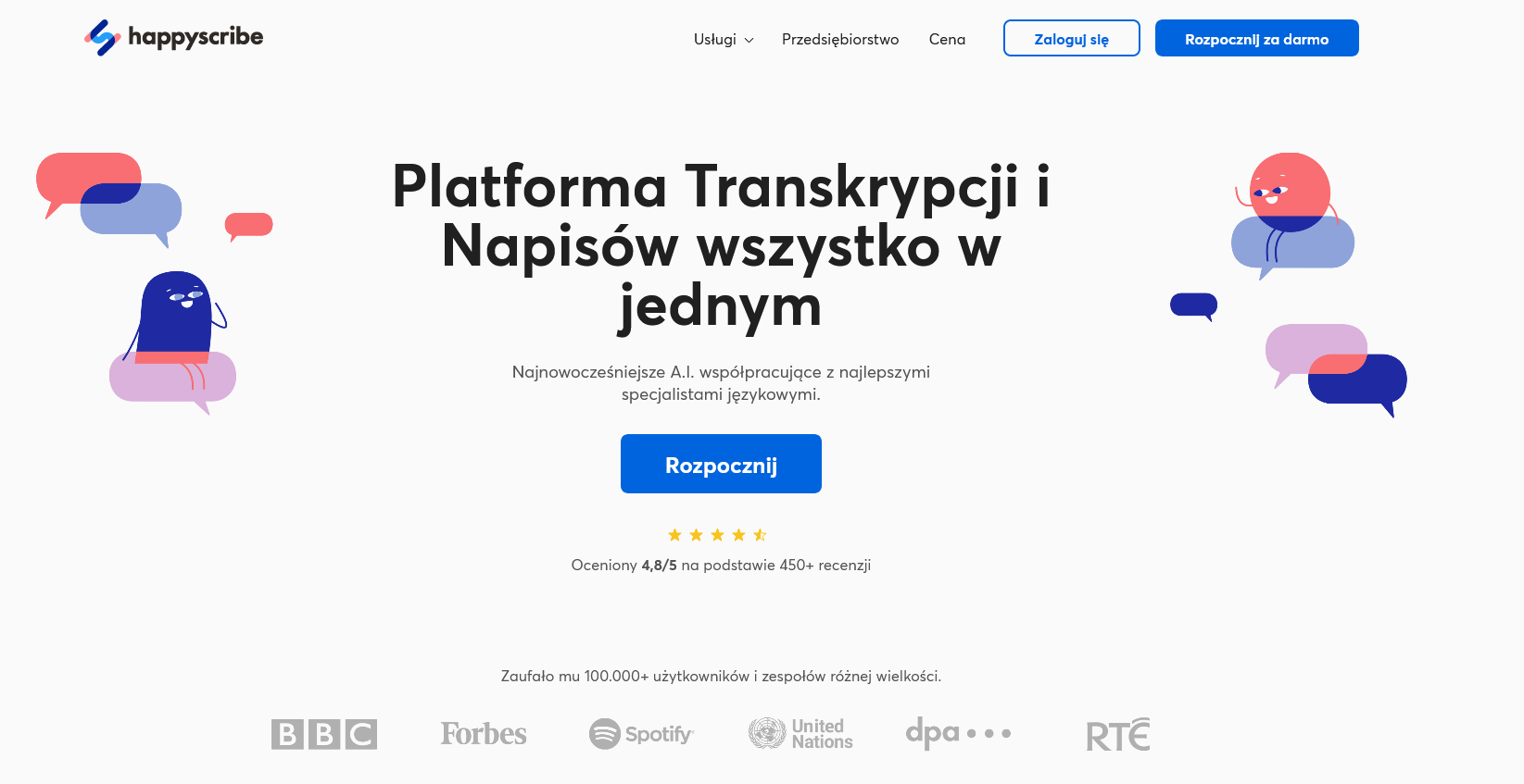 ilustracja przedstawia interfejs narzędzia Happy Scribe