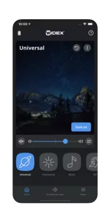 Ilustracja przedstawiająca iPhone w aplikacji Widex Moment