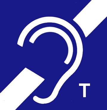 Grafika przedstawia logo pętli indukcyjnej tj. Ucho z znaczkiem T z dołu loga