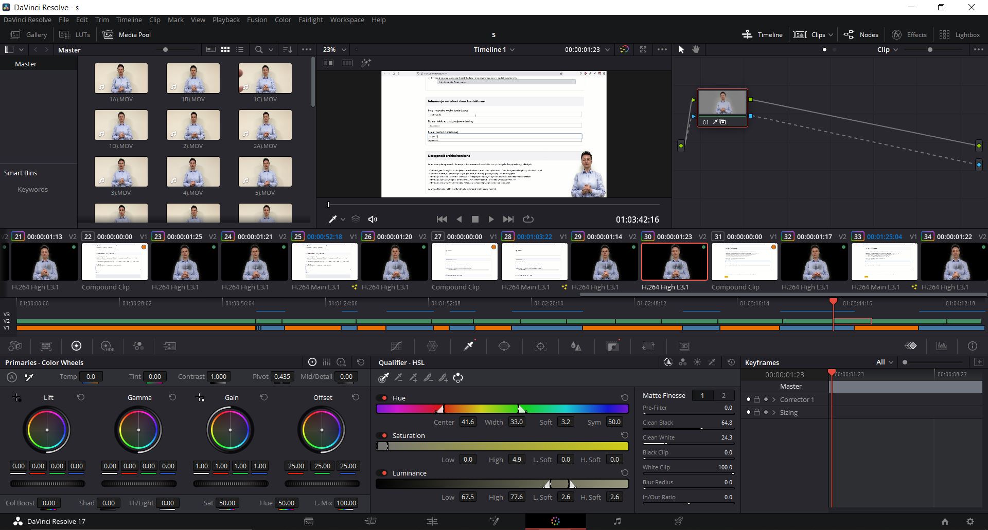 Zdjecie przedstawiające dodawanie tłumacza na język migowy do filmu za pomocą programu Davinci Resolve.