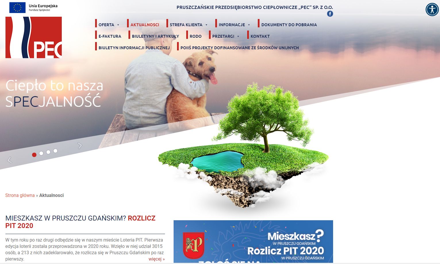 Ilustracja przedstawia zrzut ekranu ze strony internetowej PEC Pruszcz