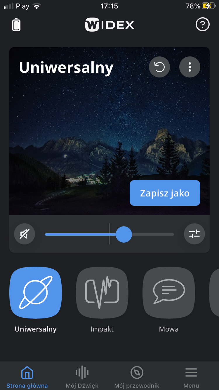 Ilustracja przedstawia programy osobiste w aplikacji Widex Moment.