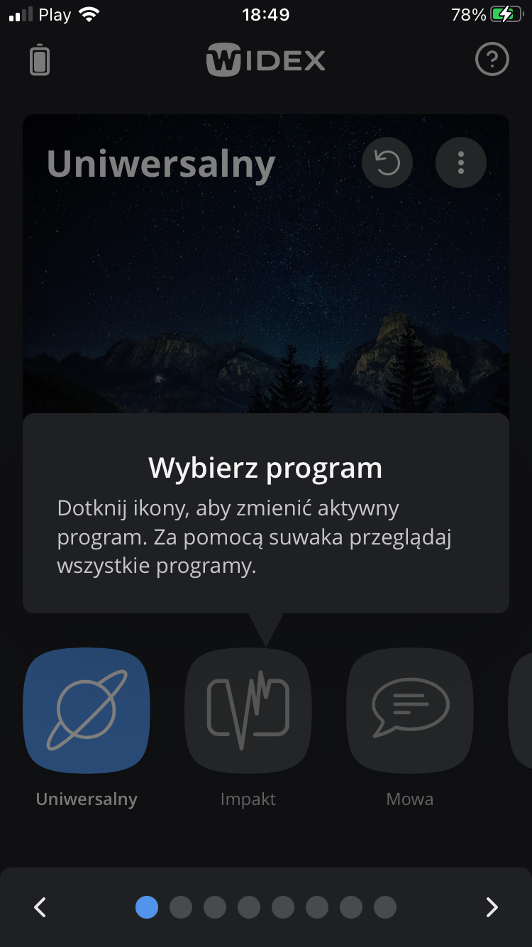 Ilustracja przedstawia wybór programu słyszenia.